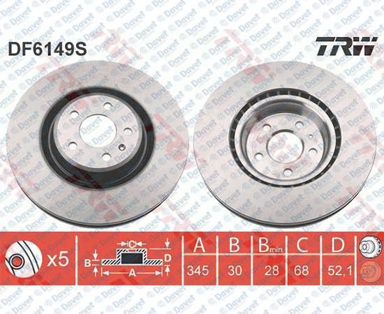 TRW DF6149S On Fren Diski Aynasi Havali A4 A5 Q5 A6 A7 1.8 - 2.0 - 3.0tfsi 2.0 - 2.7 - 3.0tdi 07>16